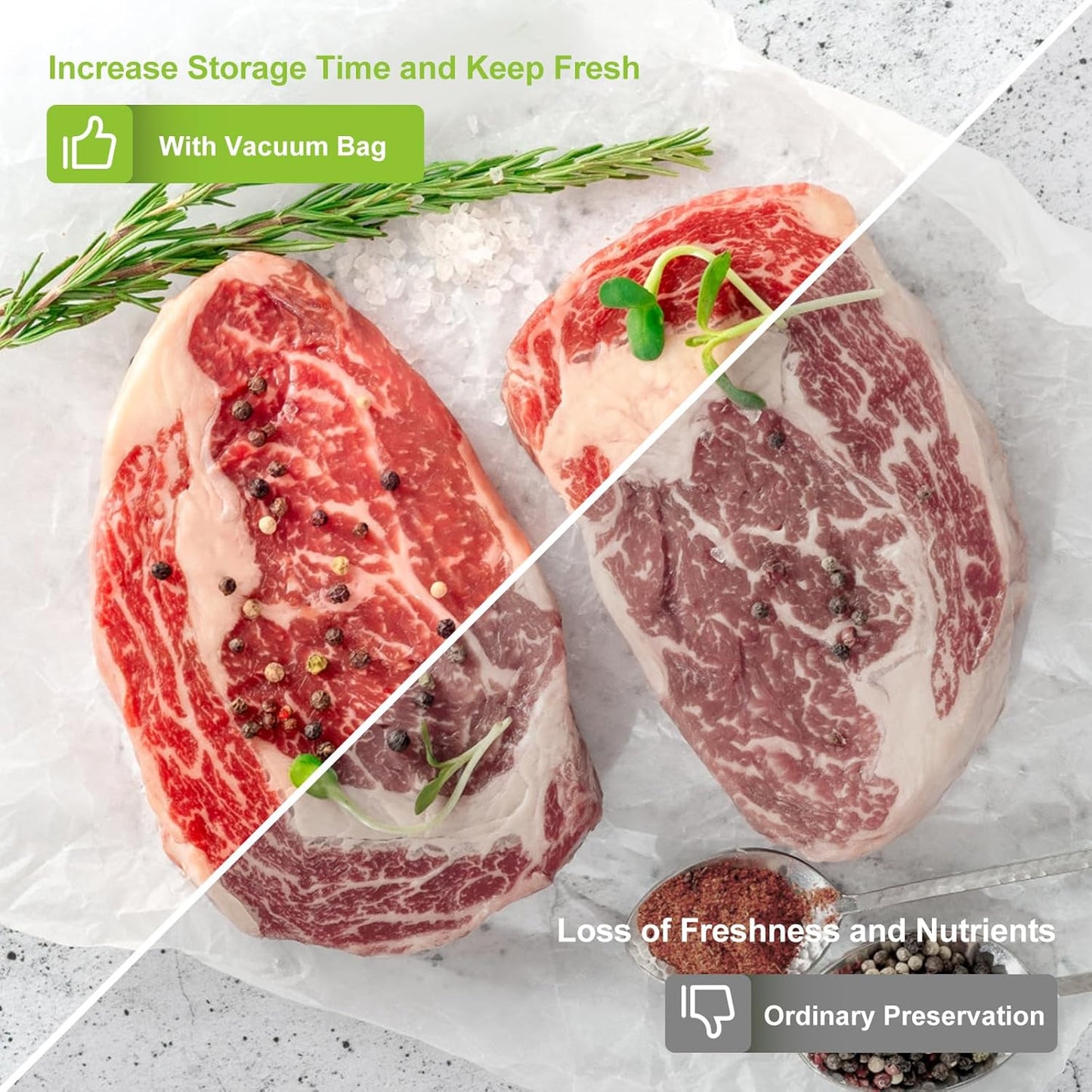 Bonsenkitchen Vacuum Sealer Bags, 11 in x 50 ft Rolls 2 Pack Seal Bags for Food Storage Saver, BPA Free, Commercial Grade Textured Food Roll Bags, Customized Size Bag for Sous Vide Cooking,VB3210