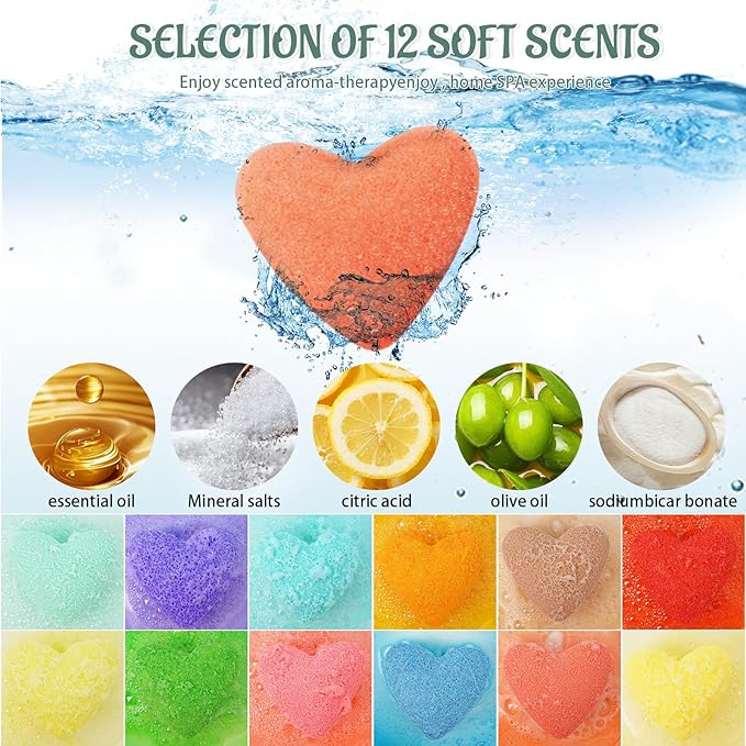 12 Pcs XXL Bath Bombs for Women Gift Set, Organic Natural Bubble Bathbombs for Girlfriend, Her, Girls, Wife, Shea & Coco Butter Dry Skin Moisturize, SPA Relaxing Aromatherapy, Mothers Day Gift