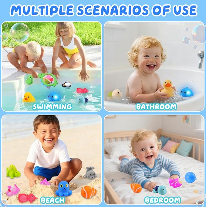 Bath Toys for Kids Ages 1-3, 14PCS Ocean Animal Bathtub Toys, Light Up Sensory Shower Toy Set for Baby 6-12-18 Months Bathtime, Birthday Gifts for Toddler Boys Girls 1 2 3 4 5 6 Years Old