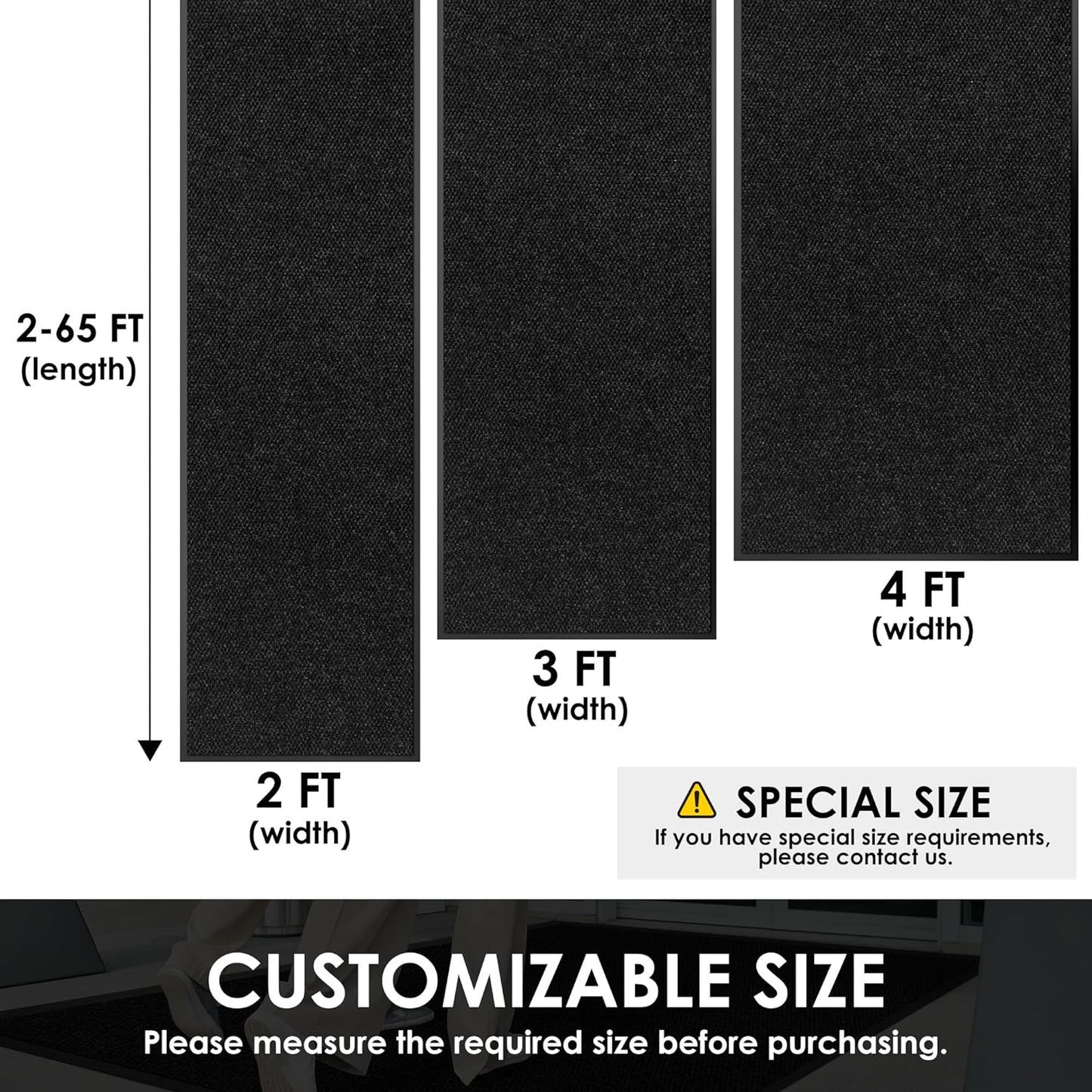2′ x 12′ Front Door Mat Indoor Outdoor Entrance, Commercial Floor Mat Heavy Duty Dirt Trapper Entryway Doormat, Custom Size Non Slip Rubber Backing Welcome mat, Door Mat for High Traffic Area