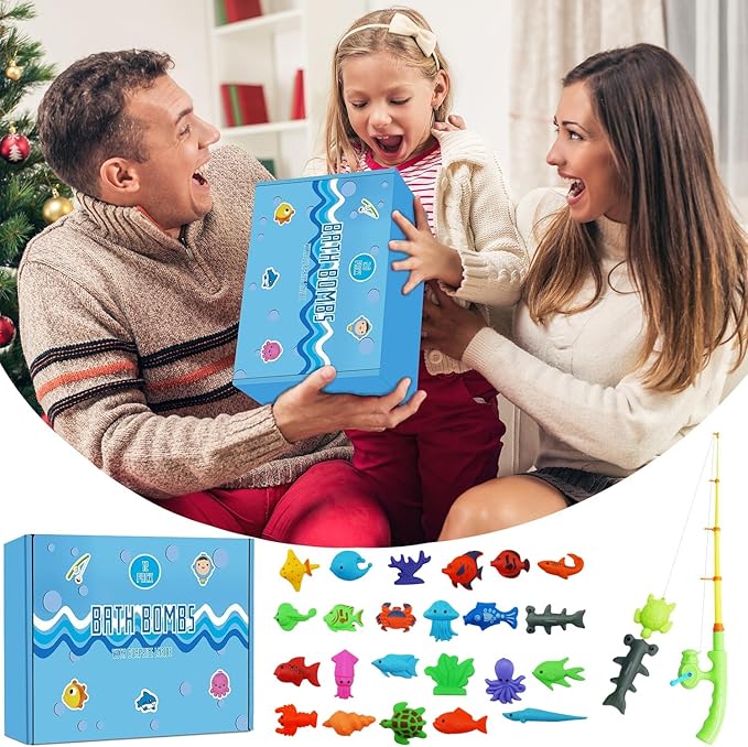 Bath Bombs for Kids with Surprise Fishing Games Inside for Girls Boys - 20 Shell Kids Bath Bombs Gift Set, Handmade Bubble Bath Fizzes Bomb for Chrildren Birthday Christmas and Party Favor