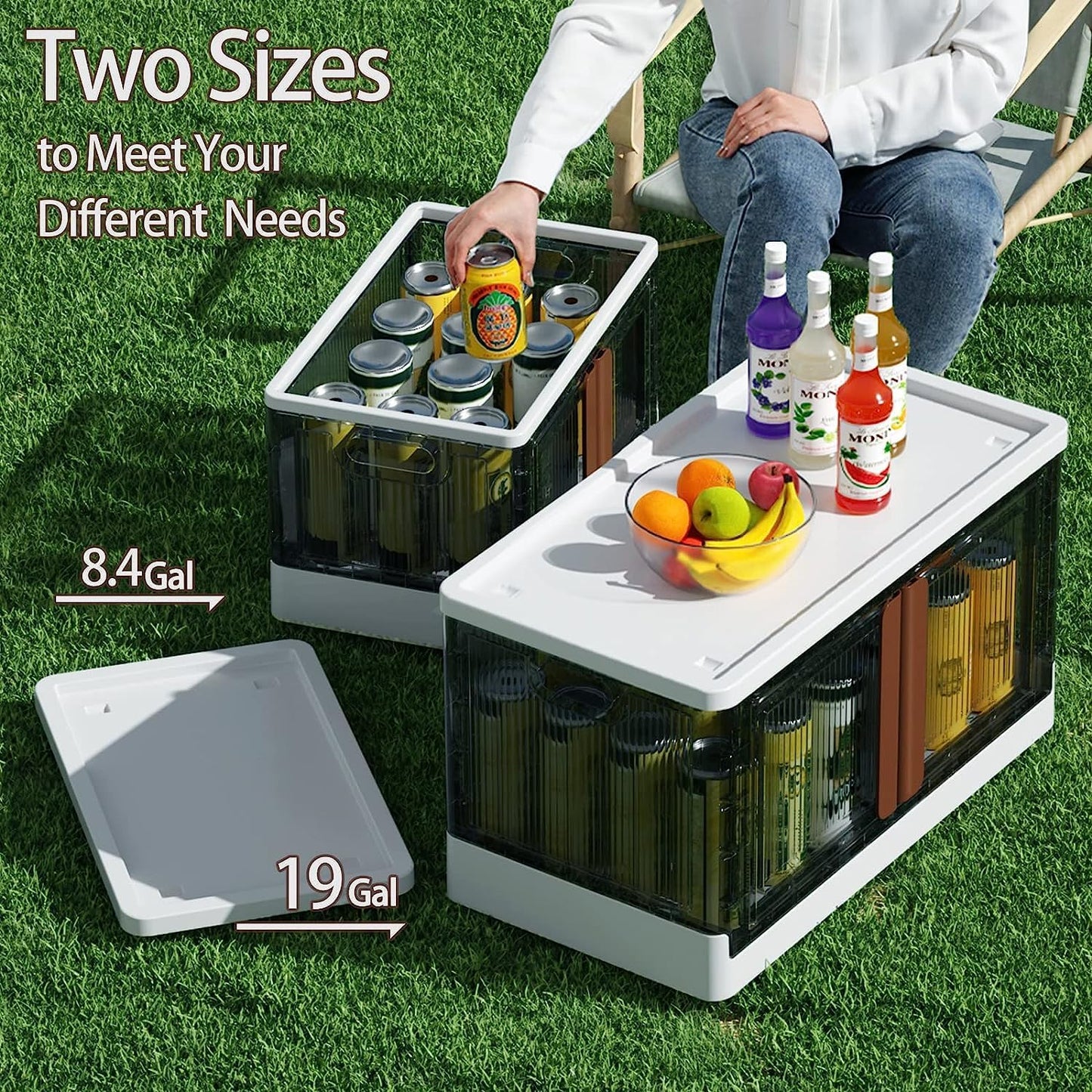 HAIXIN Storage Cabinet, 19 Gal Folding Storage Box, Stackable Cube Storage Organizer, White, 25.19 x 15.74 x 14.5 inches, 1 Pack