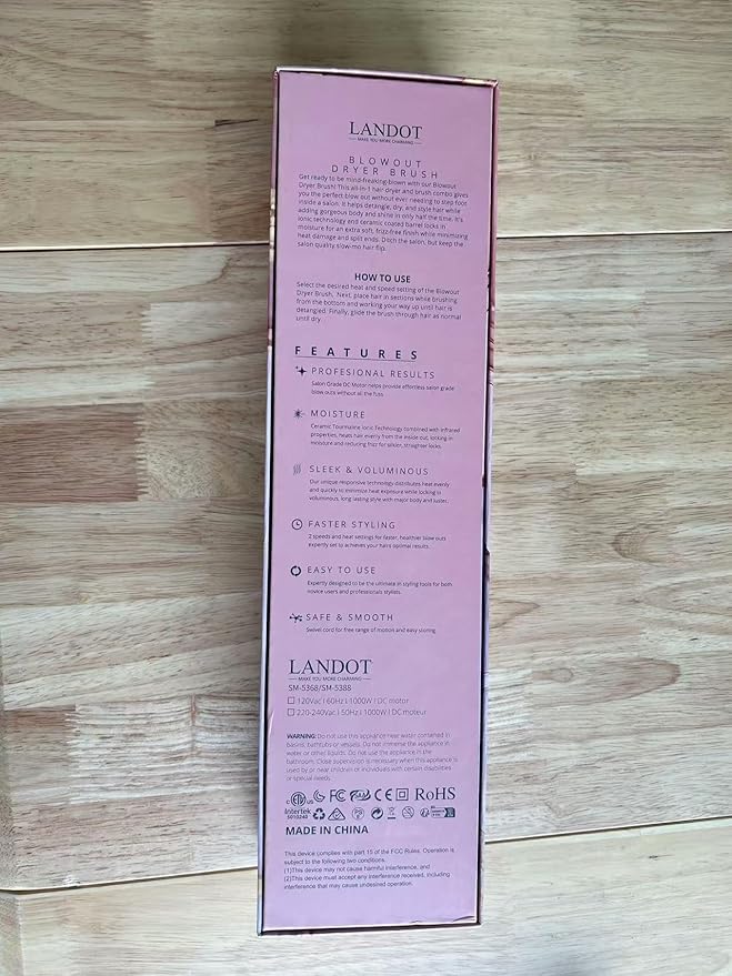 LANDOT Hot Hair Blow Dryer Brush: One-Step HairDryer Styler and Volumizer - Heated Air Brush Straightener with Negative Ion Ceramic Titanium Oval Barrel for Fast Styling & Smooth Frizz-Free Blowout