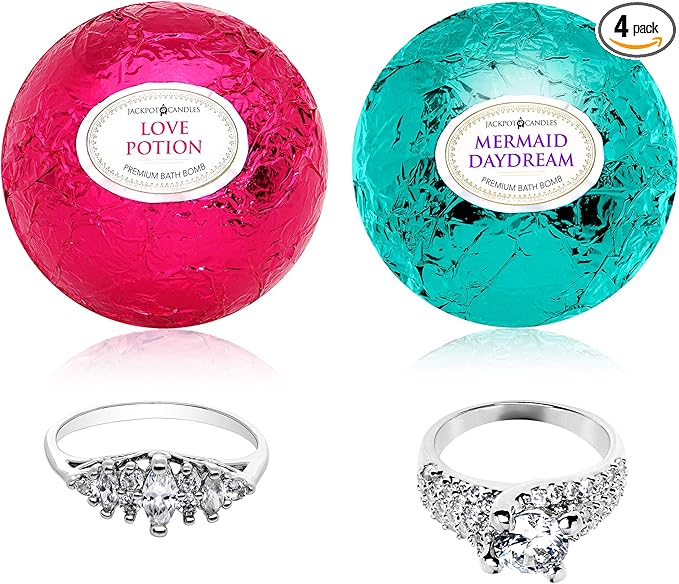 Mermaid Love Potion Bath Bombs Gift Set of 2 with Size 9 Ring Surprise Inside Each Made in USA