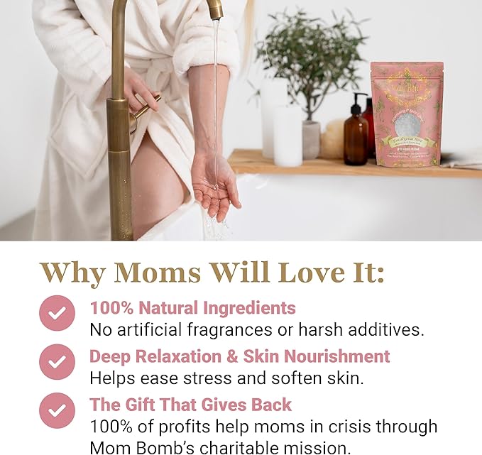 Mom Bomb Eucalyptus and Rose Epsom Salt Bath Soak – Natural Magnesium Salt with Essential Oils – Relaxing Aromatherapy for Stress Relief, Muscle & Foot Soak – Made in USA, 3 lbs