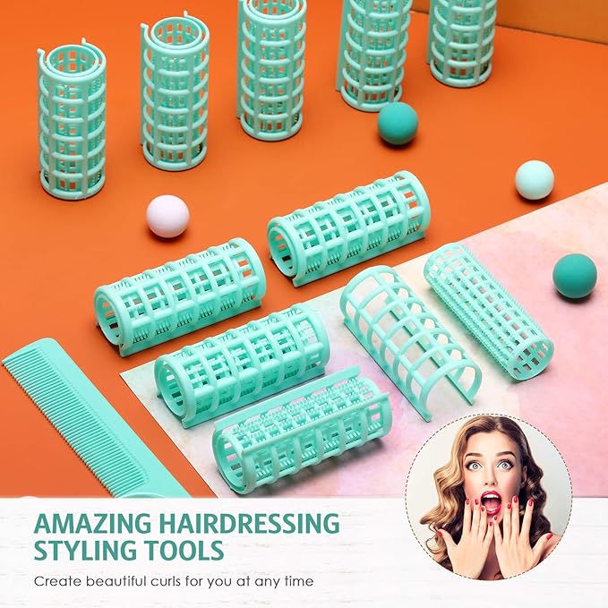 Syhood 24 Pieces Hair Roller, Small Size Plastic Hair Rollers Curlers with Steel Pintail Comb for Short Long Hairdressing Styling Tools (0.98 x 2.67 Inch, Light Green)