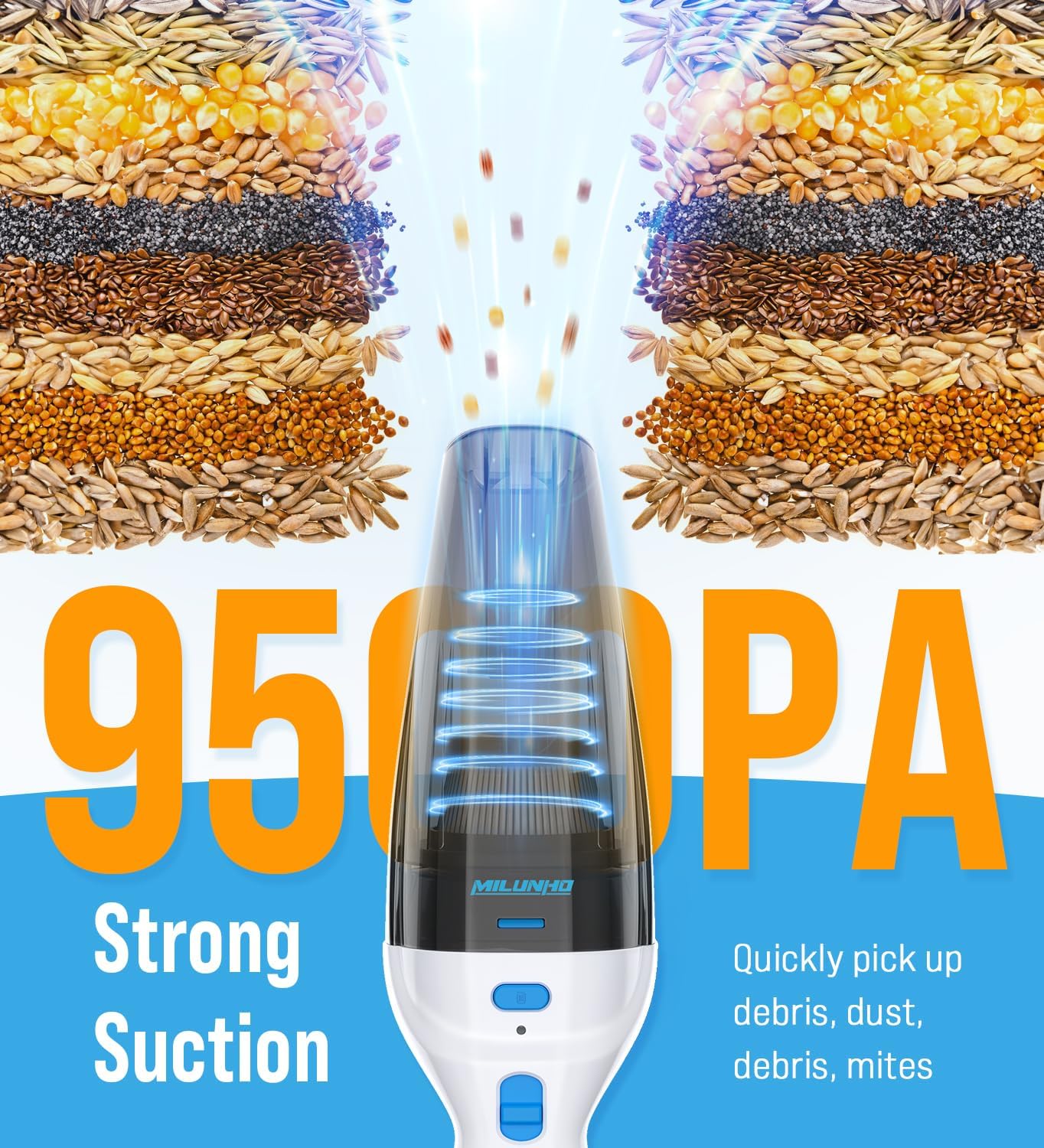 Powerful Handheld Vacuum Cordless, 9500PA Rechargeable Car Vacuum Portable Cordless, Lightweight & Portable Mini Handheld Vacuum Cleaner with Large-Capacity Battery for Car/Home/Pet