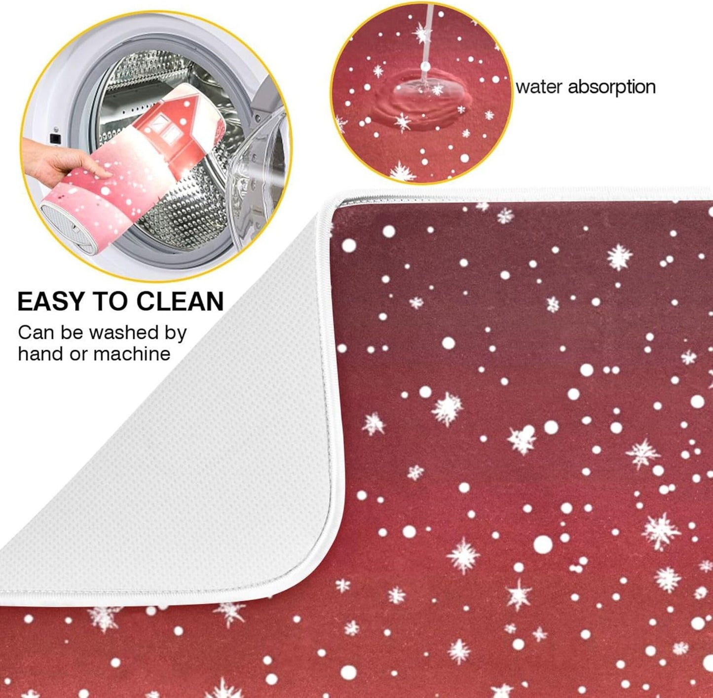 Christmas Tree Red Dish Drying Mat for Kitchen Countertop 18x24 Winter Snow Cabin Xmas Large Drying Mat Reusable Quick Dry Dish Sink Mats Easy Clean Decorative Essentials