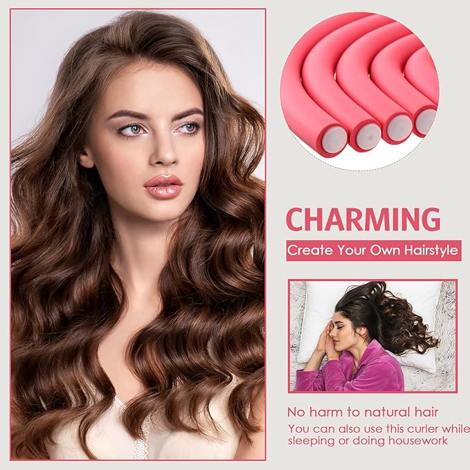 WILLBOND 60 Pieces Flexible Curling Rods Hair Curlers Rollers Twist Flexi No Heat Rods Rollers for Long Short Hair Women(0.6 x 9.5 Inch,Red)