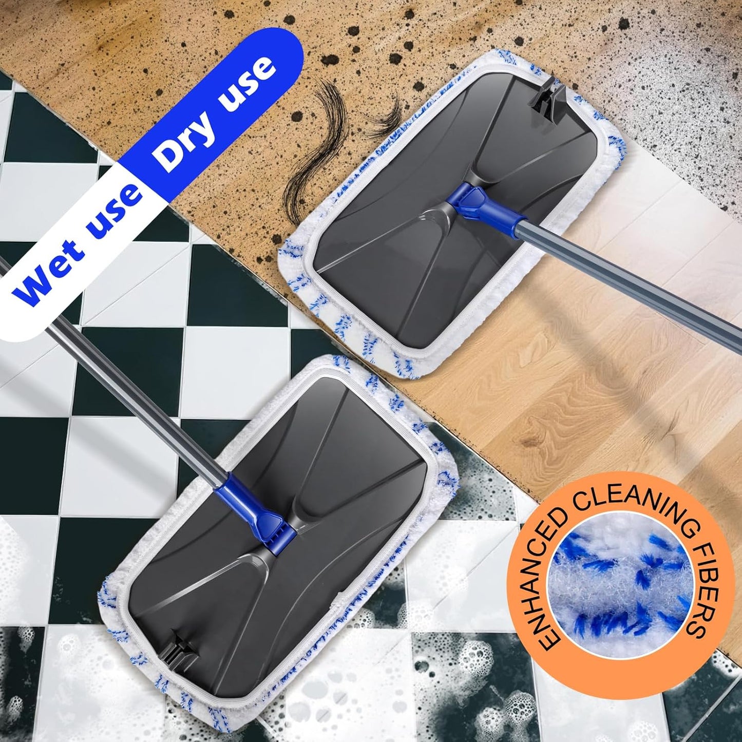 MASTERTOP Microfibre Flat Mop, Extended Wet Dry Large Floor Mop with 5 Reusable Pads & Telescopic Handle, Dust Mops for Laminate Wooden Hard Floor Vinyl Tile Floors Cleaning - Send 1 Cleaning Scraper