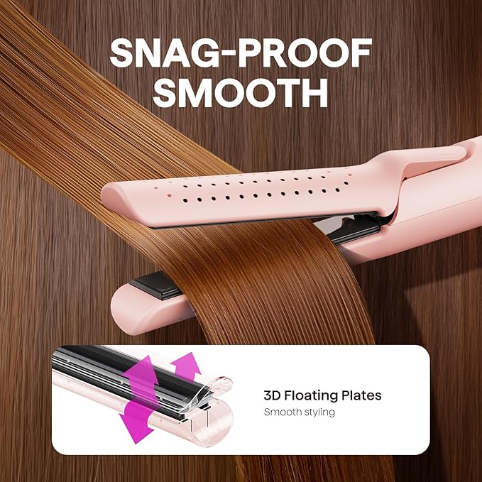 Wavytalk Airflow Styler Curling Iron, Cool Curl, 360° Cool Air Lock in Style for Lasting Curls, Reduces Damage, 2 in 1Hair Straightener and Curler, 1.25 Inch, Anti-Scald for Short Long Hair, Pink