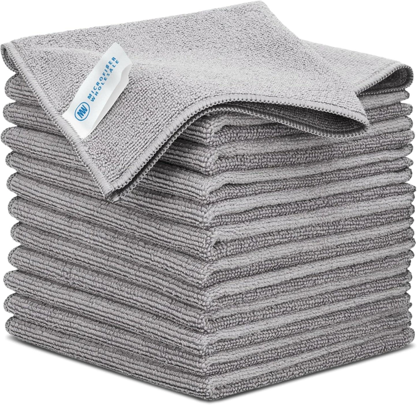 Microfiber Wholesale 12x12 Inch Pro Multi-Surface Microfiber Cleaning Cloths | Premium Towels for Cleaning Glass, Kitchens, Bathrooms, Automotive | Gray - (Pack of 12)