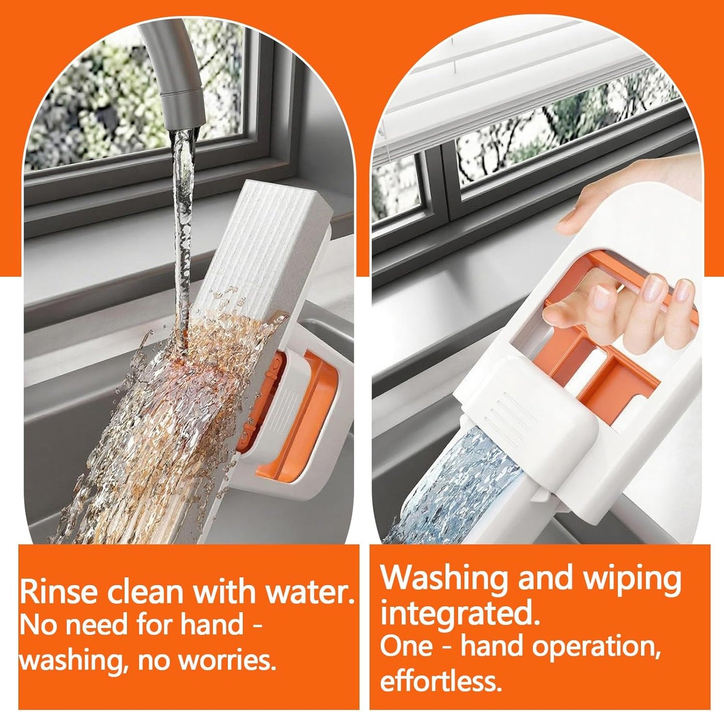 Mini Foldable Desktop Mop, Portable Cleaning Sponge Mop Self-Squeeze Sponge Cleaning Tool for Wet Dry Use on Kitchen Countertops Glass Bathroom Car (2 Pcs Orange)