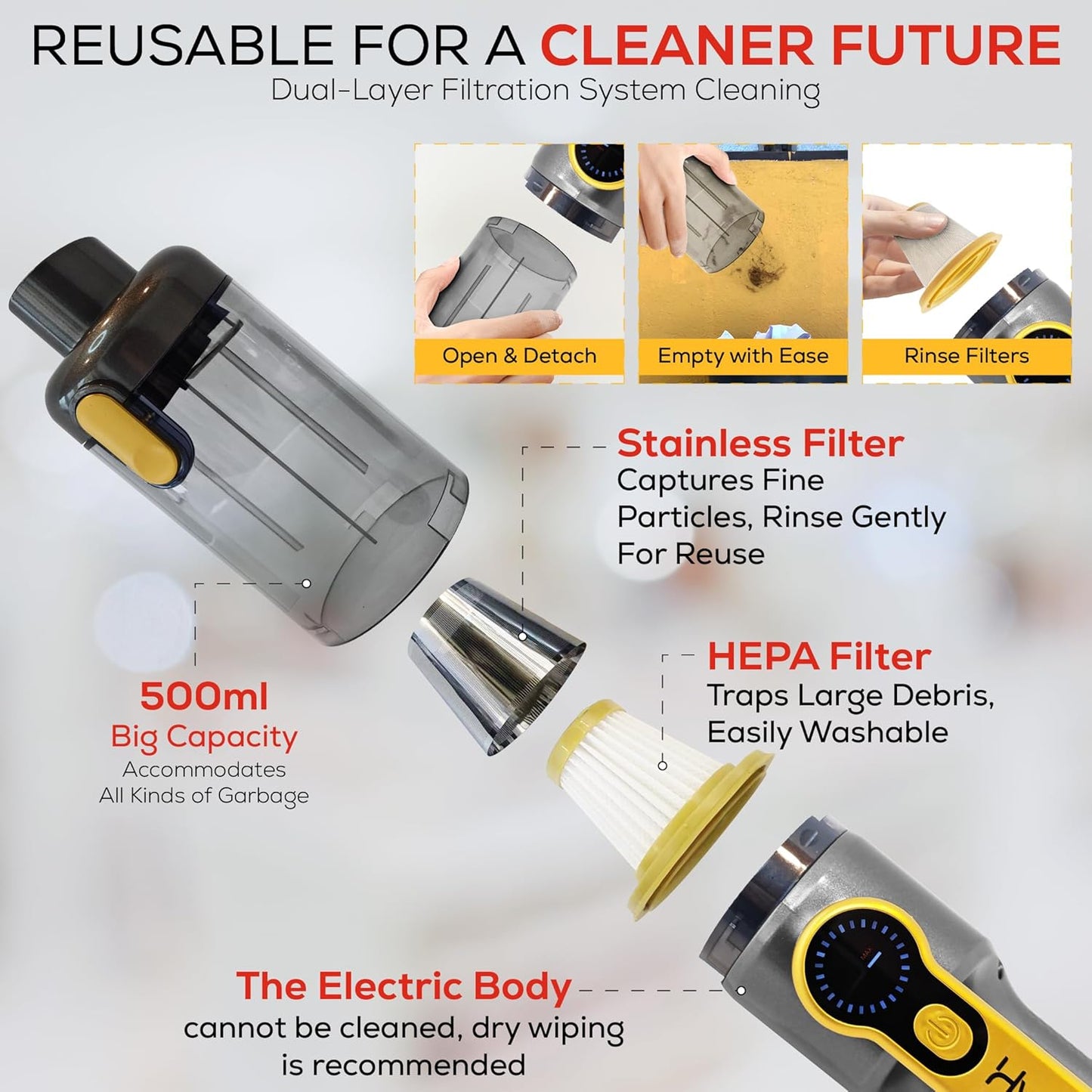 Car Vaccum Cleaner - 2 in 1 Handheld dustbuster, High Power, Portable, Cordless & Corded + Blower with 18500Pa Suction - Fast USB-C Rechargeable Hand Vacuum for Home, Office, Pets & Auto Detailing