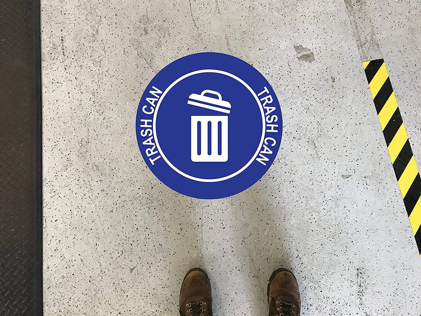 "Trash Can" Durable Laminated Vinyl Floor Sign- Sign by Graphical Warehouse- 5S Safety and Security Signage, Visual Communication Tool (34", Blue/White)
