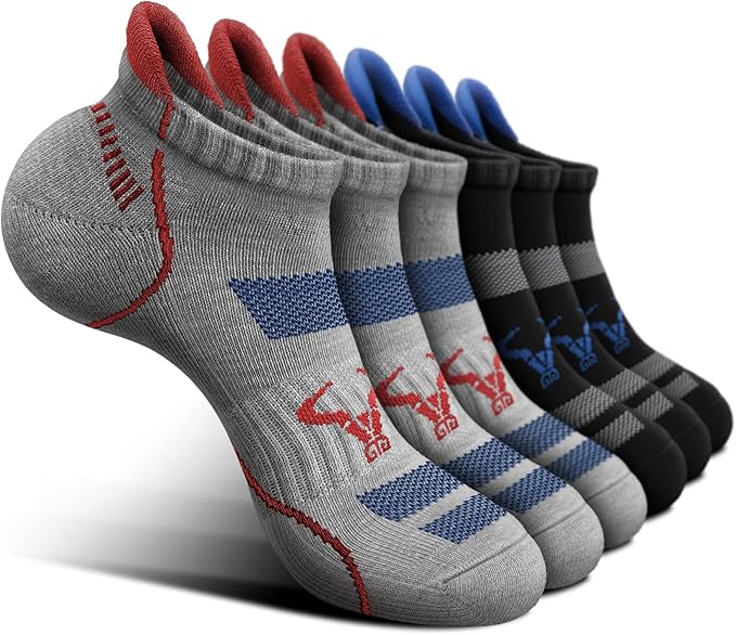 BULLIANT Men Running Socks 6Pairs-Ankle Athletic Socks Wicking Cushioned for Men Walking-Arch Compression Support