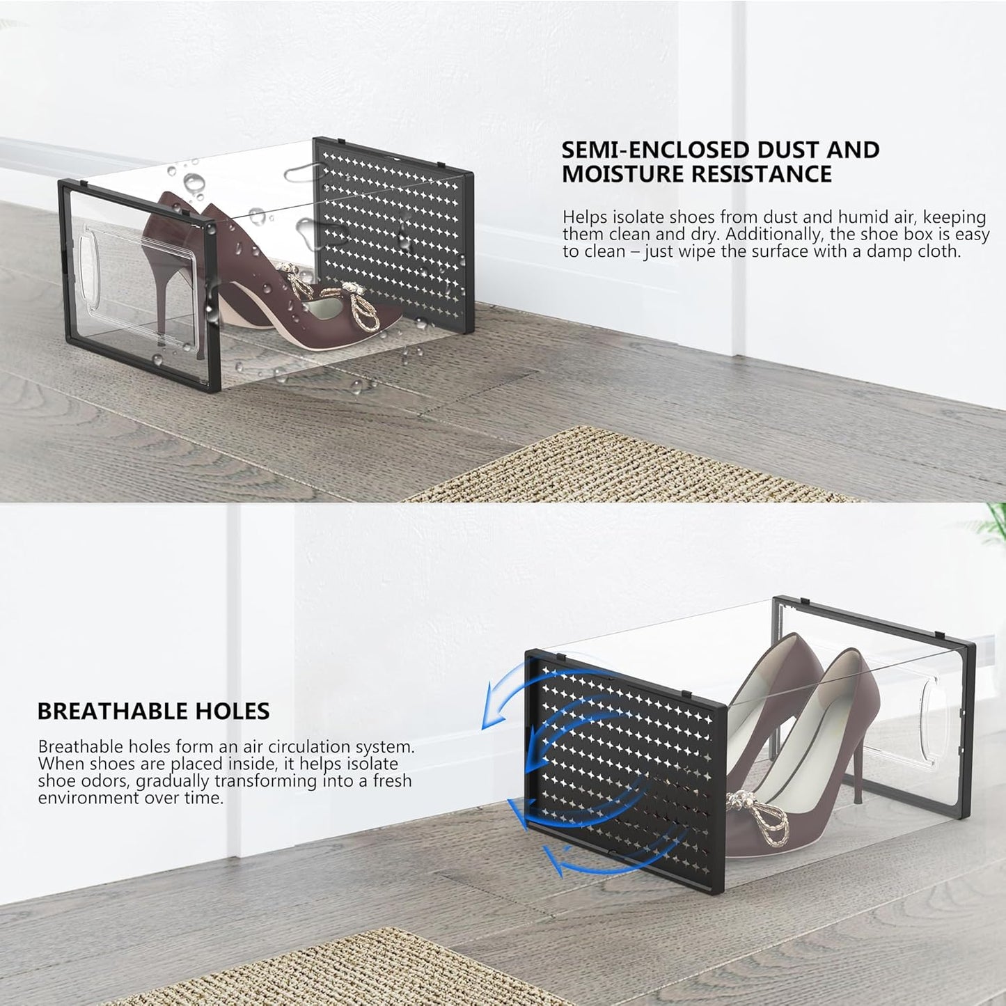 12 Pack X-Large Modular Clear Plastic Stackable Shoe Storage Organizer for Closet, Space Saving Versatile Sneaker Shoe Rack Containers Bins Holders, Portable Closet Organizers and Storage, Black02