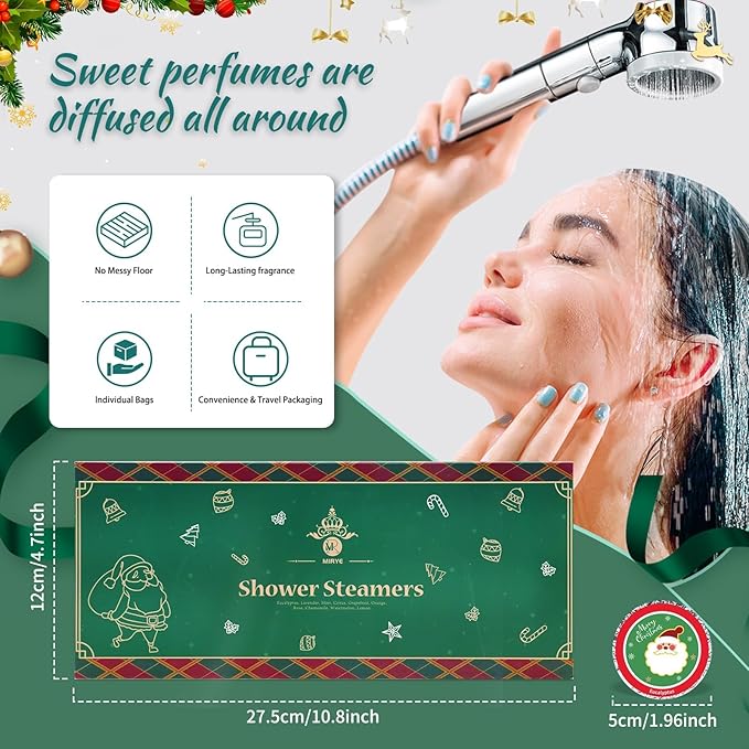 10 Pcs Shower Steamers Aromatherapy, Christmas Gifts Shower Bombs with Essential Oils, Self Care Christmas Stocking Stuffers for Women Men
