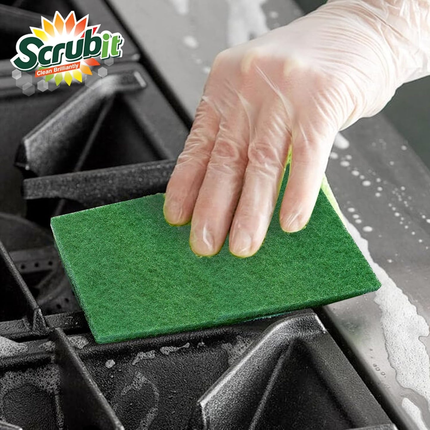SCRUBIT Scouring Pad - Heavy Duty Scrub Pads for Cleaning Dishes - Non-Scratch Reusable Scrubbing - Green (100)