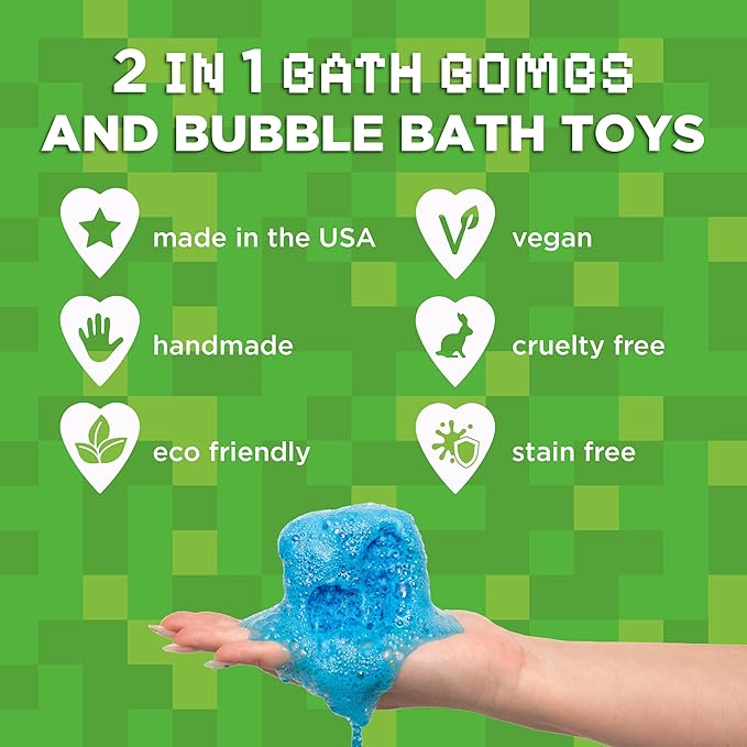 TNT Creeper Bath Bomb for Kids with Block Builder Surprise Figure Inside (1 Pack) – Large Fizzy Bubble Mine Bomb for Boys & Girls – Fruity Scent, Skin-Safe, Made in USA - by Two Sisters