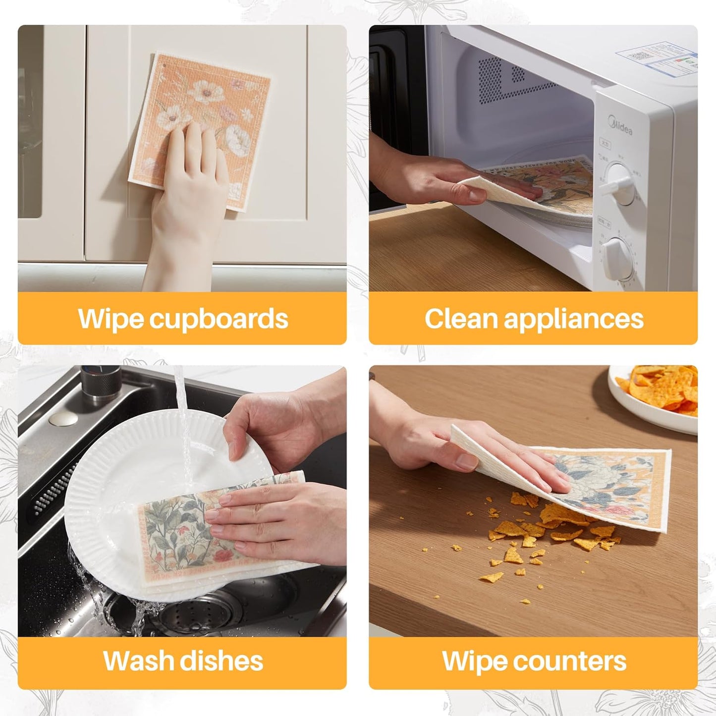 JOYMOOP 6 Pack Dishcloths for Kitchen, Reusable Absorbent Non-Scratch Cleaning Cloths, Washable Quick-Drying Rags for Cookware and Household, 6.7×7.9 Inch