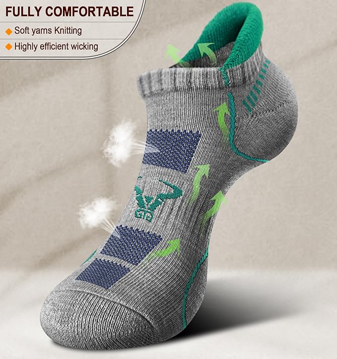 BULLIANT Men Running Socks 6Pairs-Ankle Athletic Socks Wicking Cushioned for Men Walking-Arch Compression Support