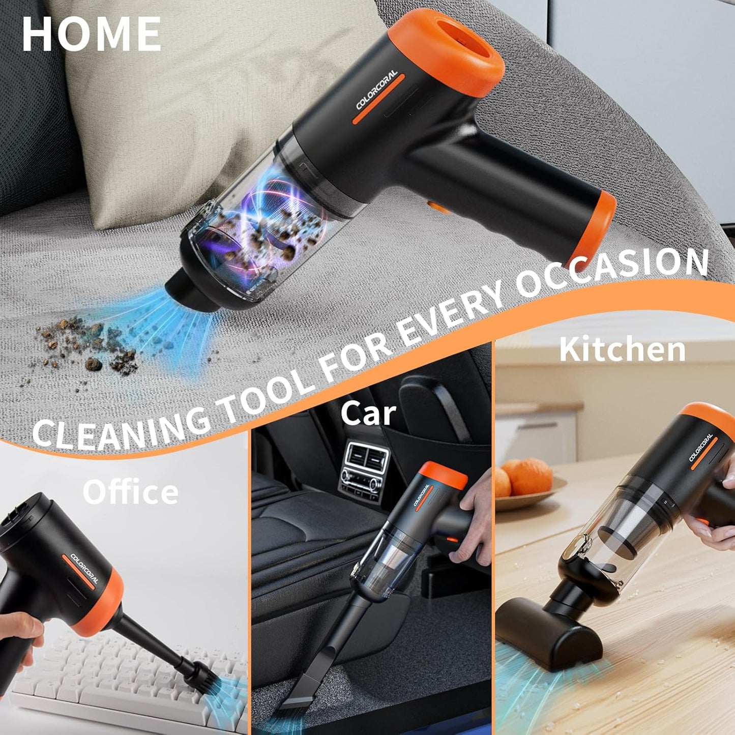 COLORCORAL Handheld Vacuum Cordless Rechargeable 16000Pa High Power Car Vacuum Portable with Brushless Motor, 4 in 1 Portable Vacuum Cleaner with Cleaning Gel for Home, Car and Office