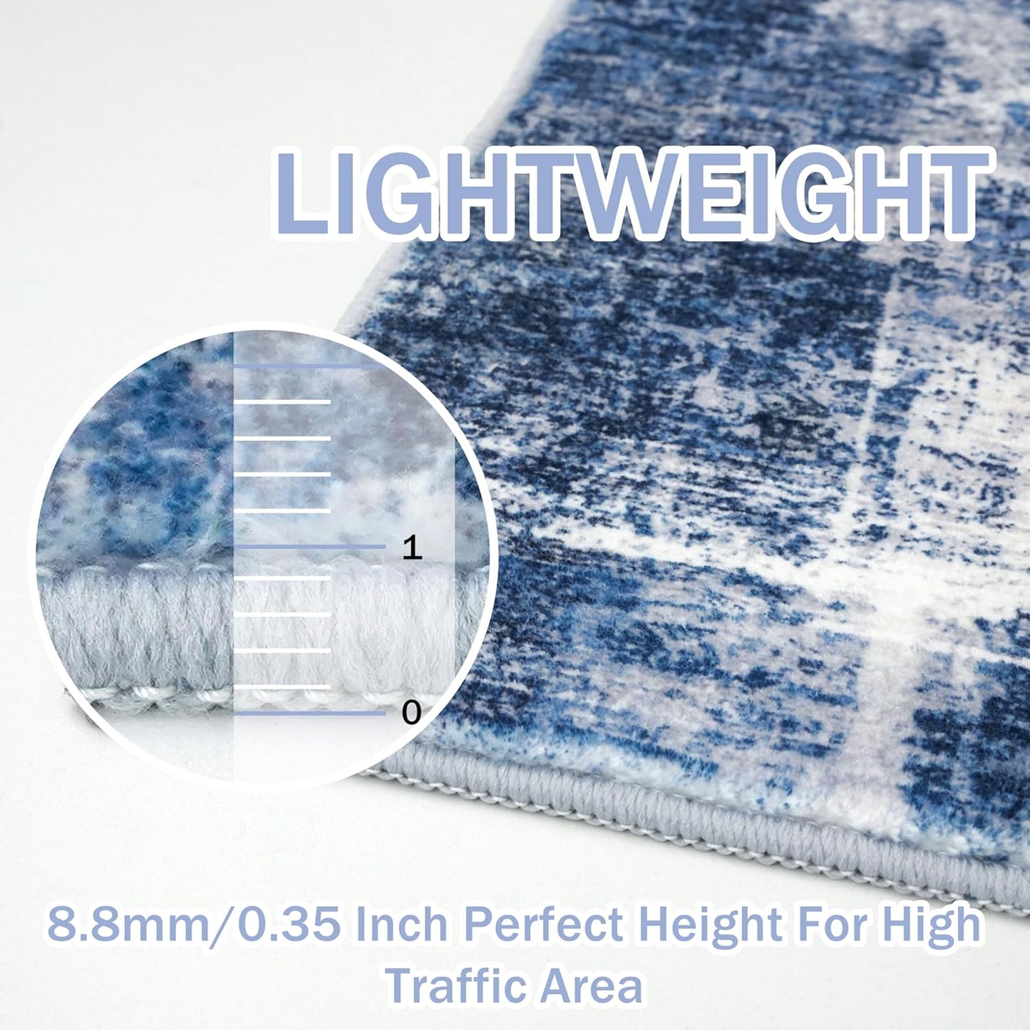 IOHOUZE Abstract Runner Rug 2x5 Ft Washable Runners for Hallways, Non Slip Kitchen Runner Printed Faux Wool Entryway Runner Indoor, Modern Abstract Floor Carpet for Hall Kitchen Bedroom, Navy/Grey