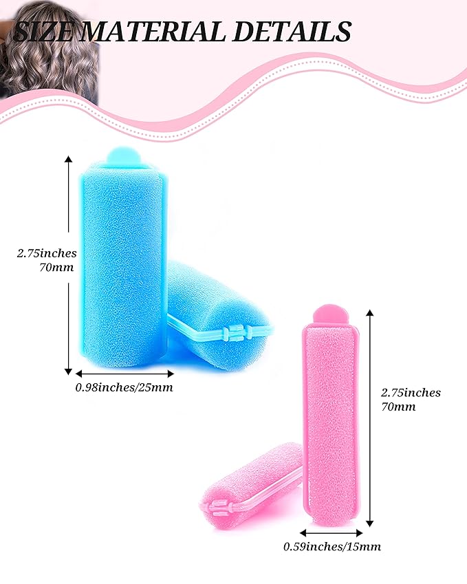 64 Pieces Sponge Hair Rollers: 2 Sizes for Medium Length Styling, Flexible Foam Curlers
