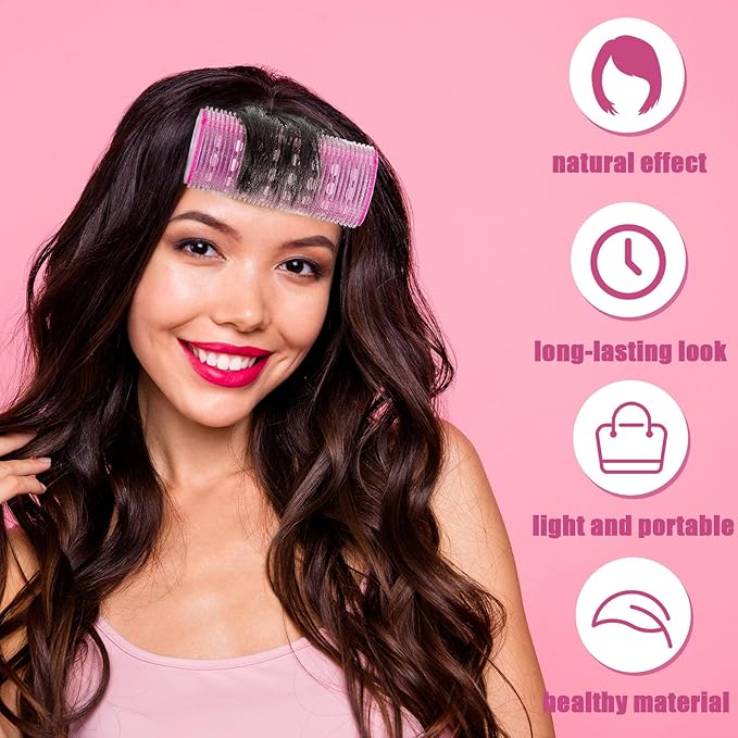 WILLBOND 4 Pcs Long Hair Rollers for Bangs Aluminum Core Curlers Thermal Self Grip Roller for Long and Medium Hair Women Hairstyle(4.7 x 2 Inch,Rose Red)