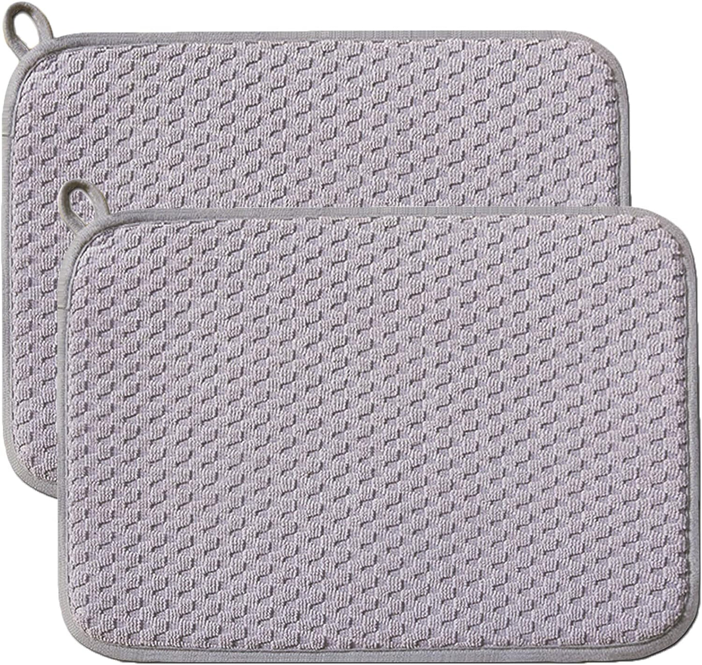 Dish Drying Mats for Kitchen Counter 2 Pack, Dish Drying Pads Absorbent, Washable Microfiber Dishes Drainer Mats (Grey)
