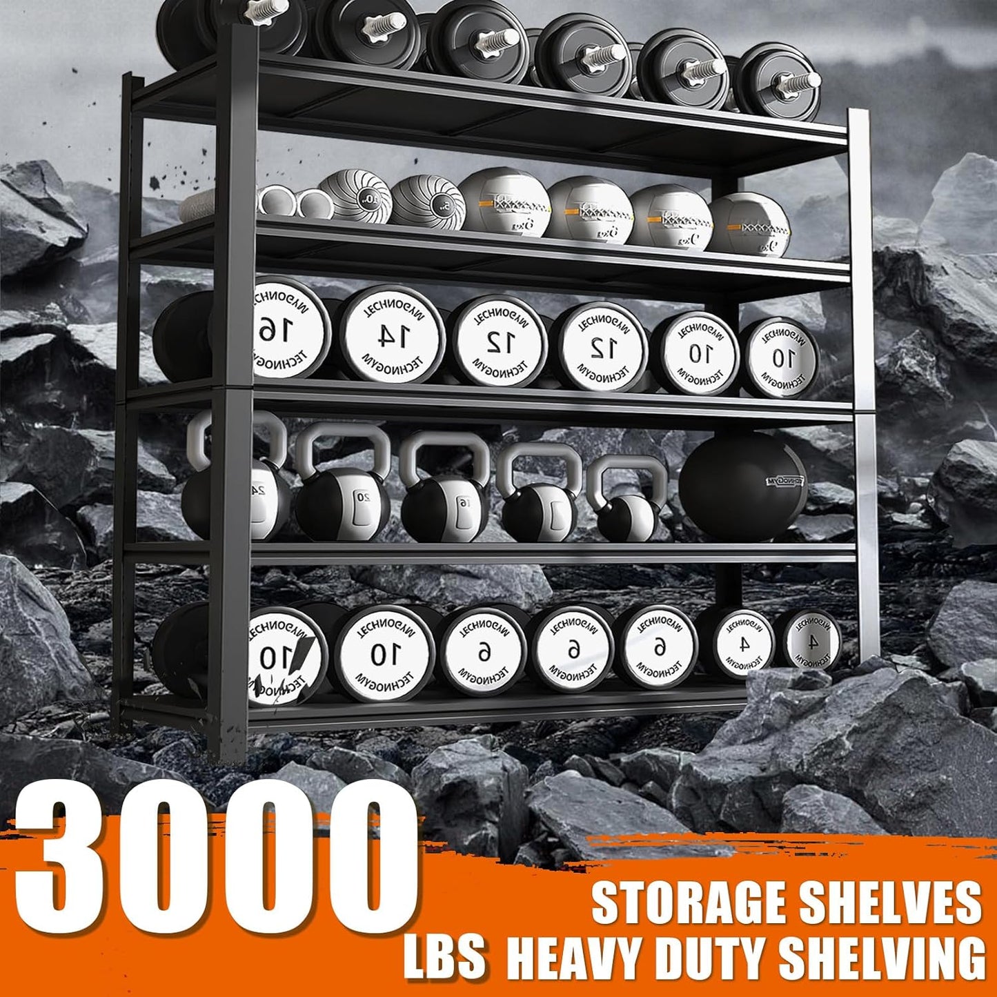 60"W Garage Shelving Heavy Duty Metal Shelving 3000LBS Storage Shelves Adjustable 5 Tier Metal Shelves for Storage Industrial Shelves for Garage, Warehouse, 24.2" D x 60'' W x 72'' H, 4 Packs