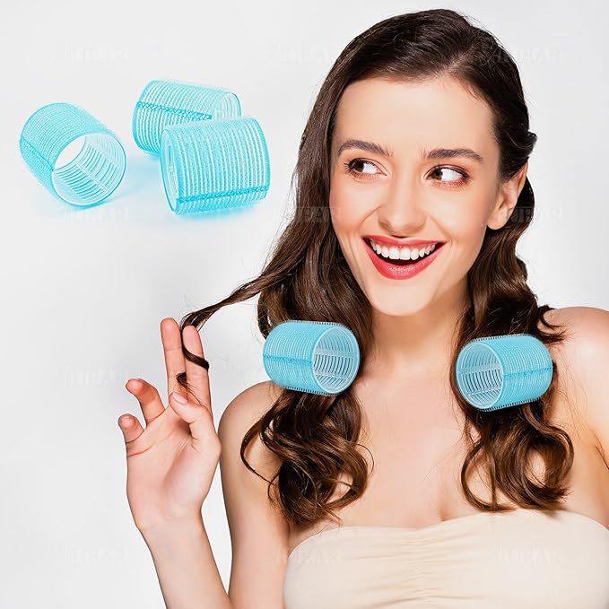 AUEAR, 12 Pack 2.1 Inch Self Grip Hair Rollers Curlers Salon Curler Tool for Medium Bangs Volume DIY Hairstyle Light Blue