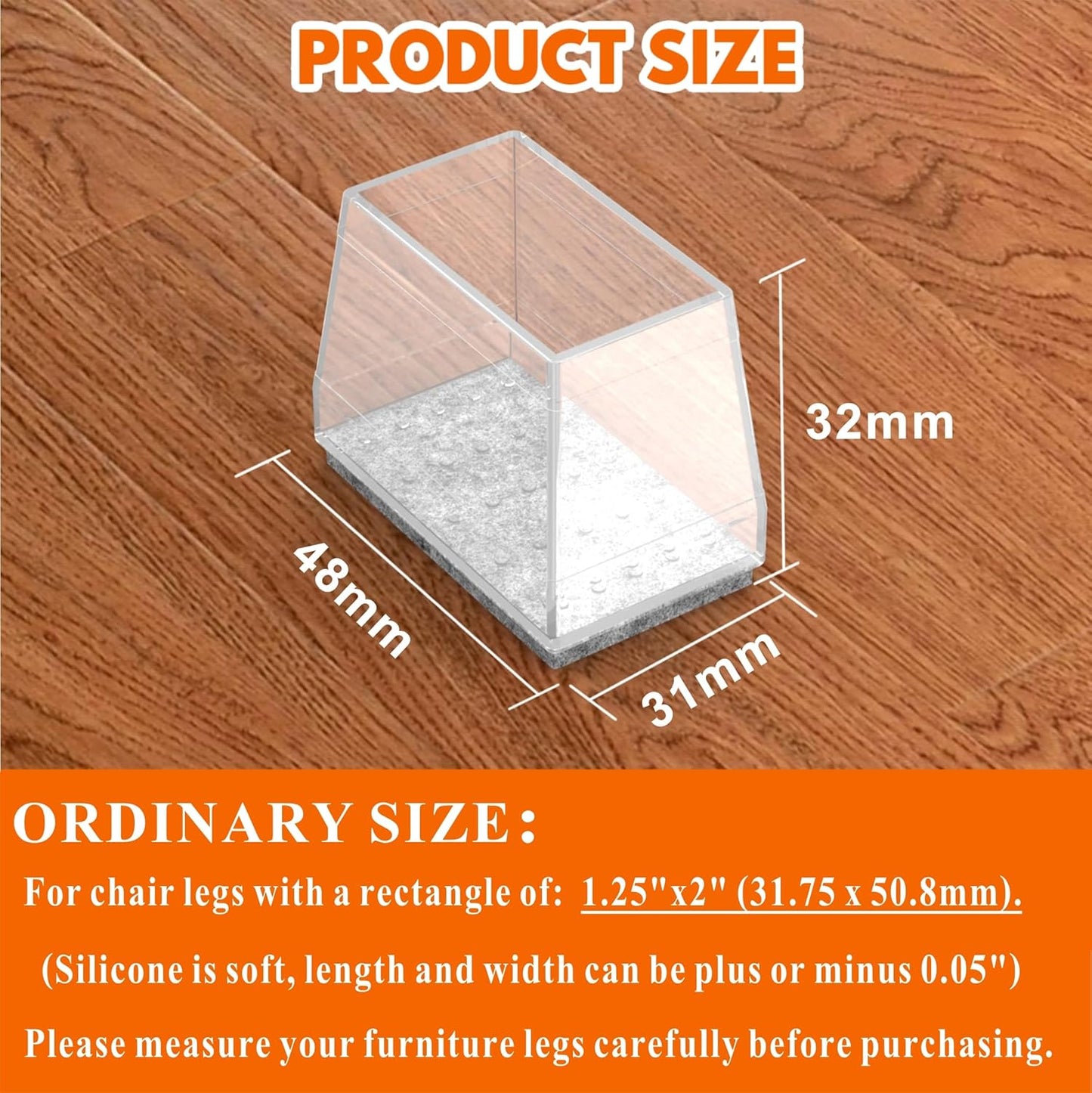 Rectangle Chair Leg Protectors for Hardwood Floors,16 PCS Silicone Covers to Protect Wood Tile Floors Felt Pads Furniture Leg Caps Reduce Noise. Easy to Move. (Clear,1.25 x 2 Inch, Rectangular)