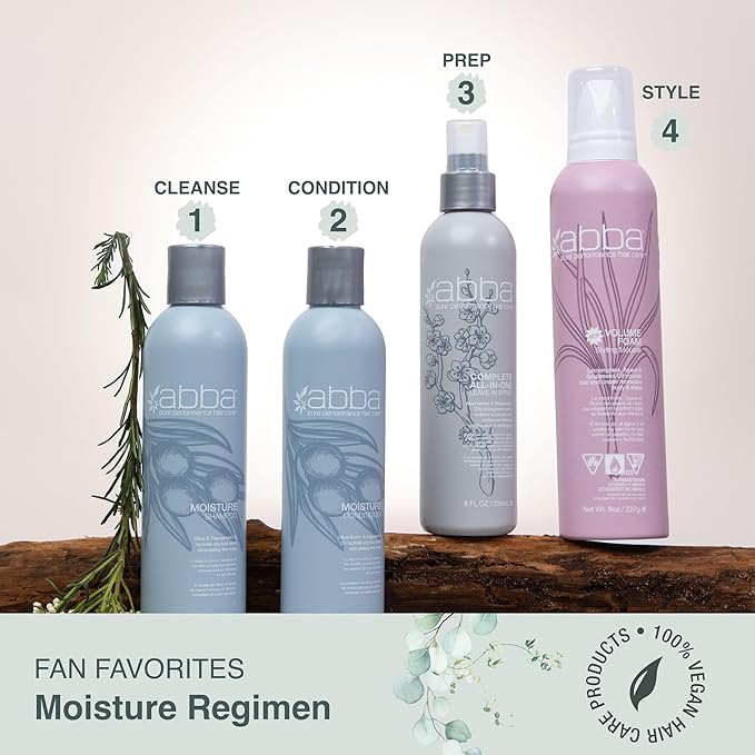 ABBA - Pure Moisture Shampoo & Conditioner Duo - Eliminates Frizz Cleanses, Hydrates & Strengthens Hair- Olive Butter & Peppermint Oil, 32 fl oz Each