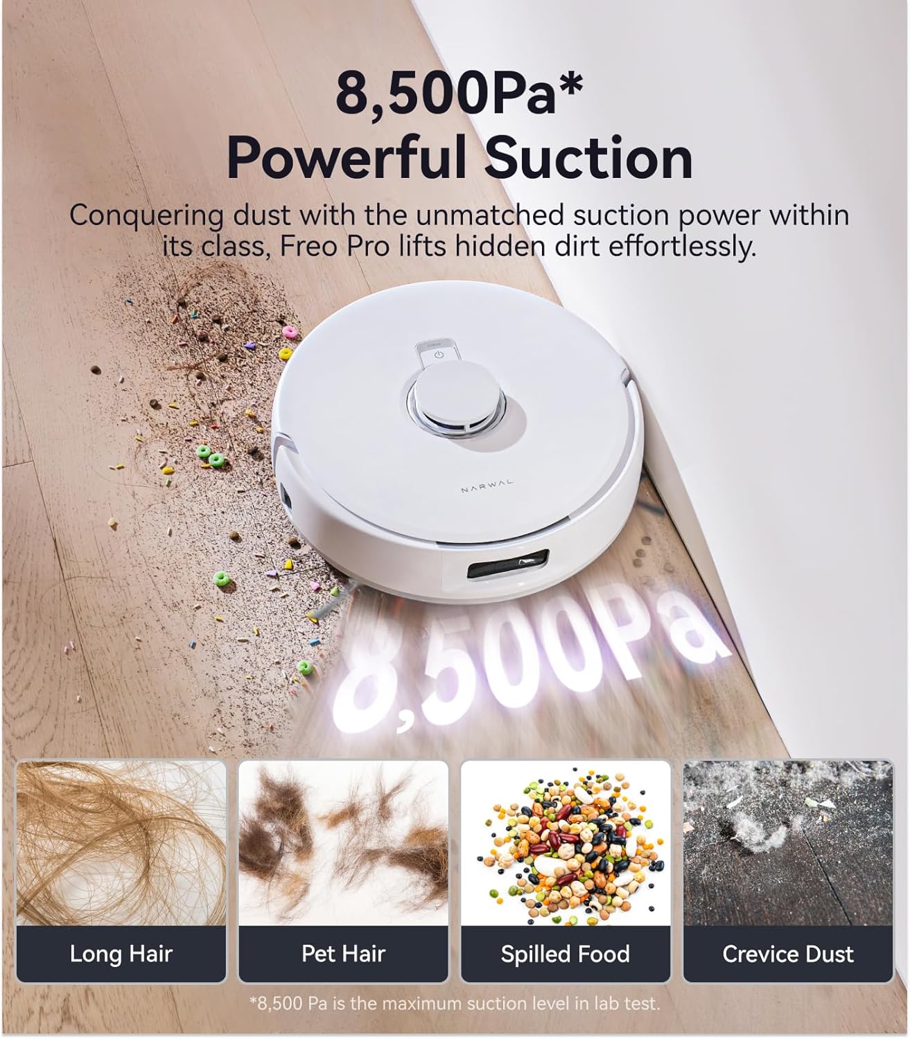 NARWAL Freo Pro Robot Vacuum and Mop Combo, Tangle Free Robot Mop, 8500Pa Powerful Suction, Self-Emptying, Auto Mop Washing, Auto Drying, Obstacle Avoidance, Ideal for Pet Hair and Hard Floor