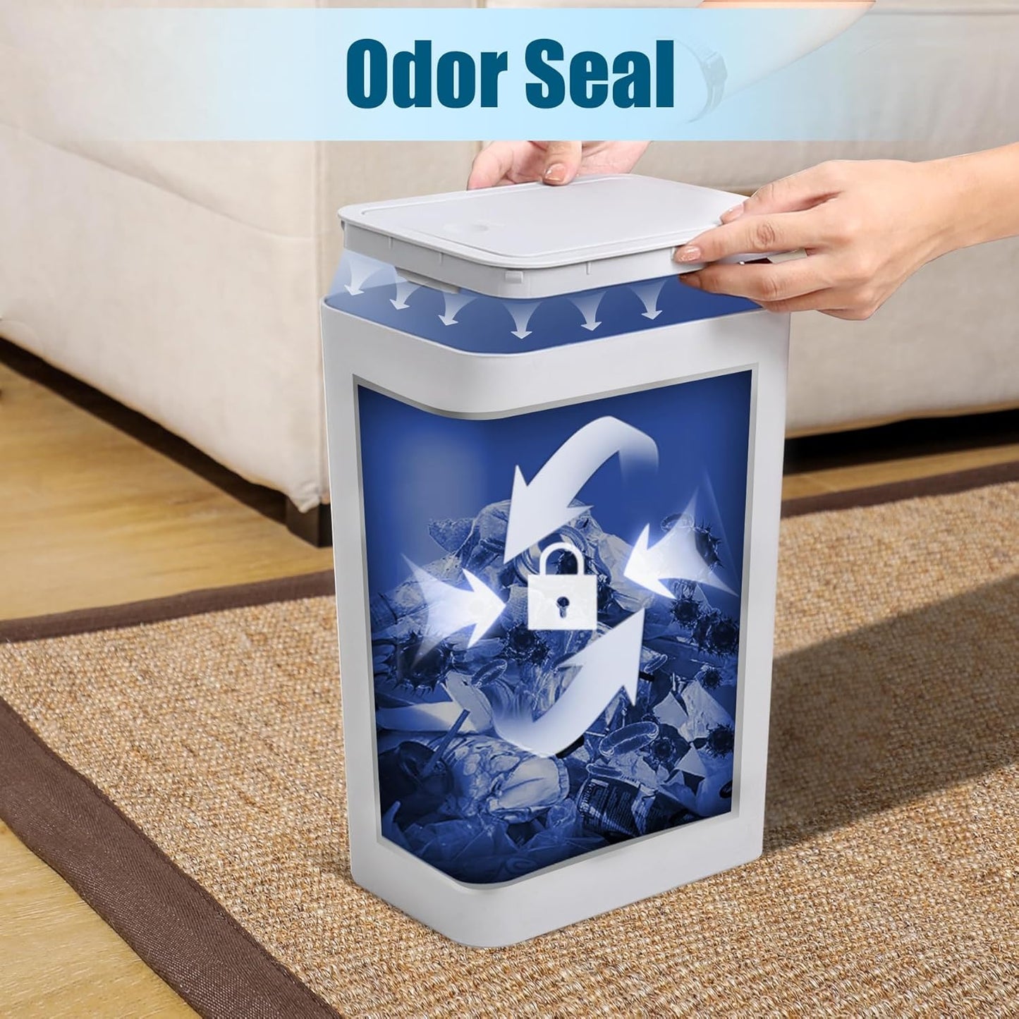 TIPGO Bathroom Trash Can with Lid, 10 Liter/ 2.6 Gallon Slim Garbage Can, Small Trash Bin Waste Basket with Pop-Up Lid for Kitchen, Bedroom, Living Room, Office (2 Pack, Grey)