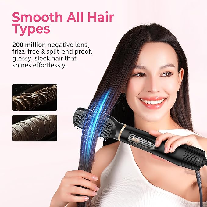 5 in 1 Blow Dryer Brush Set, 1000W Professional Hot Air Styler, Ionic Hair Dryer Brush, 3 Heat Settings, Auto Curling, Fast Drying, Ideal Hair Styling Tools Gift for Women, Black