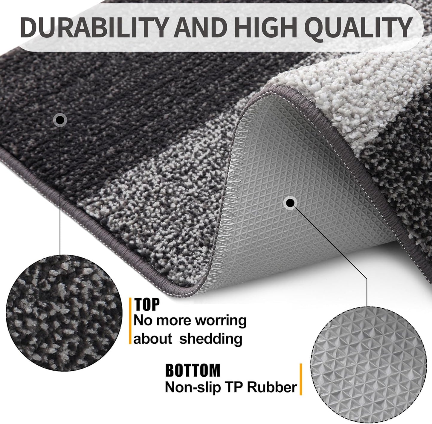 Kitinjoy Indoor Outdoor Door Mat, 59x20 Non-Slip Absorbent Dirt Trapper, Low-Profile Washable Inside Entrance Front Floor Mat, Sturdy Soft Entry Doormats for Entryway, Grey