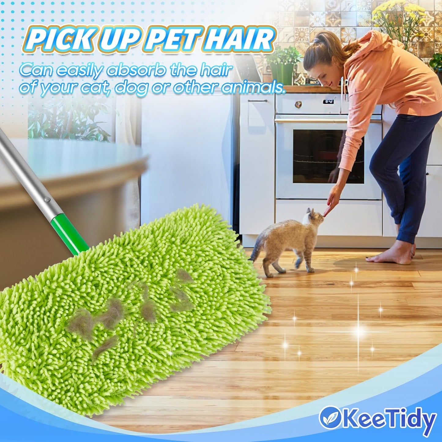 Reusable Mop Pads Compatible with Swiffer Sweeper Mops, 3 Pack 12 Inch Washable Microfiber Wet Pads Refills Dry Sweeping Cloths Heavy Duty Mop Head Replacement for Wet Dry Floor Cleaning, Green