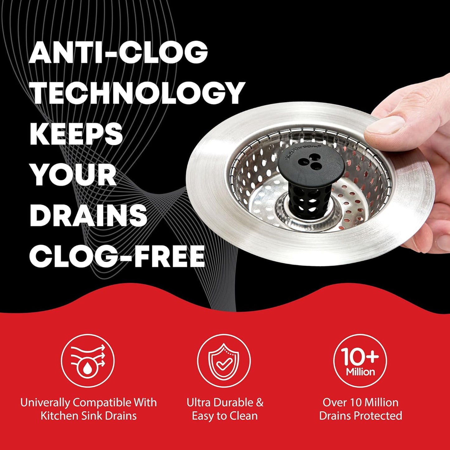 Kitchen SinkShroom Revolutionary Clog-Free Stainless Steel Sink Strainer, Chrome gray