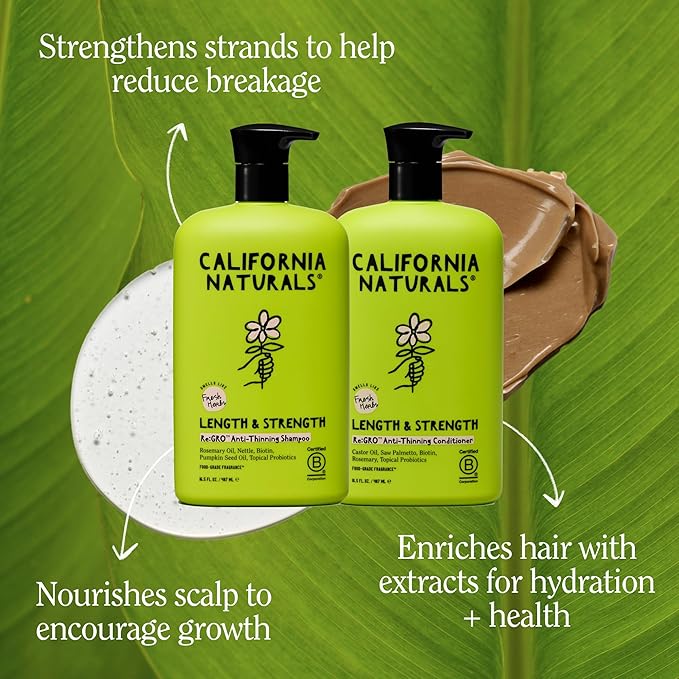 California Naturals Re:GRO Shampoo and Conditioner Set, Anti-Thinning & Hair Growth Support, All Hair Types, Vegan, Natural, Cruelty Free, Silicone, Paraben & Sulfate Free for Women & Men, 16.5 oz