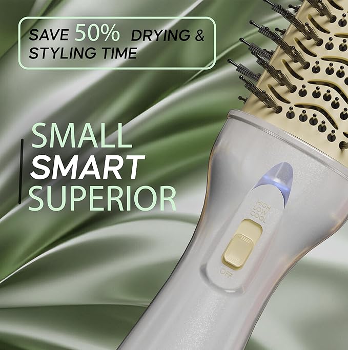 3” Large Barrel Ionic Hot Air Brush Hair Dryer – 75 mm One‑Step Volumizer Blowout Brush for Thick & Long Hair, 1100 W Plastic‑Tourmaline, Frizz Control, 3 Heat / 2 Speed, 13” Length