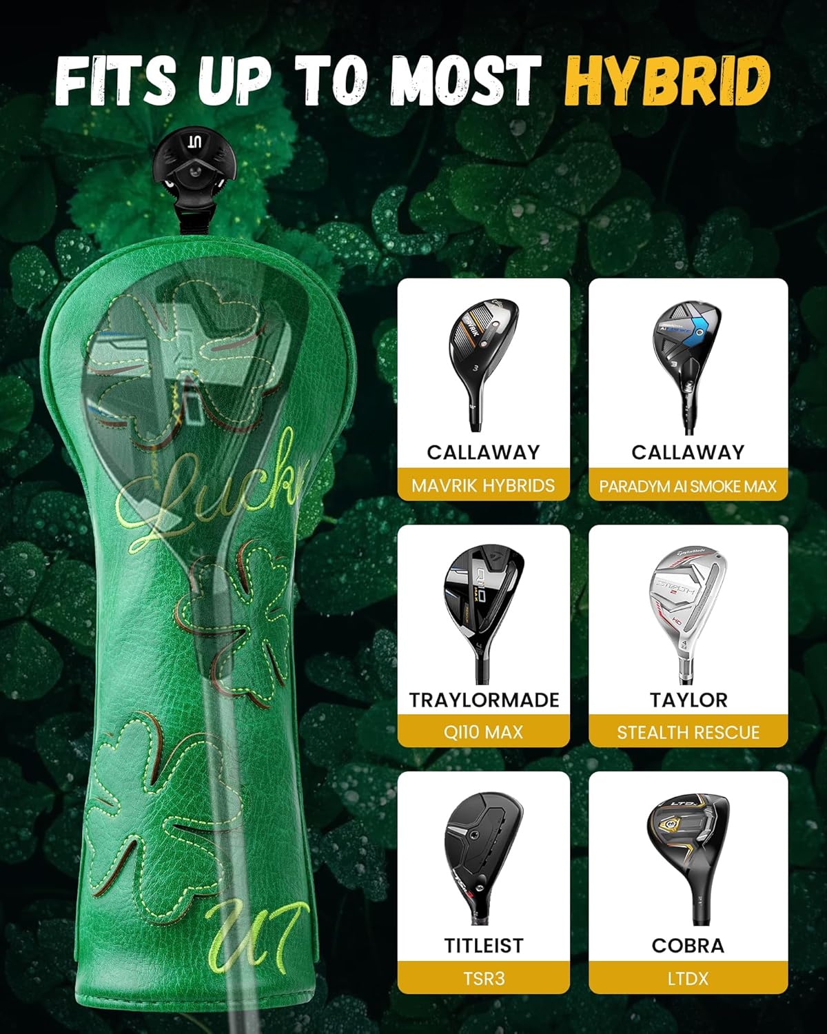 Golf Headcovers Golf Club Head Covers Four Leaf Clover Good Luck Charm - Clover Style Premium Leather Driver Fairway(FW) Wood Hybrid(UT) with Number Tags