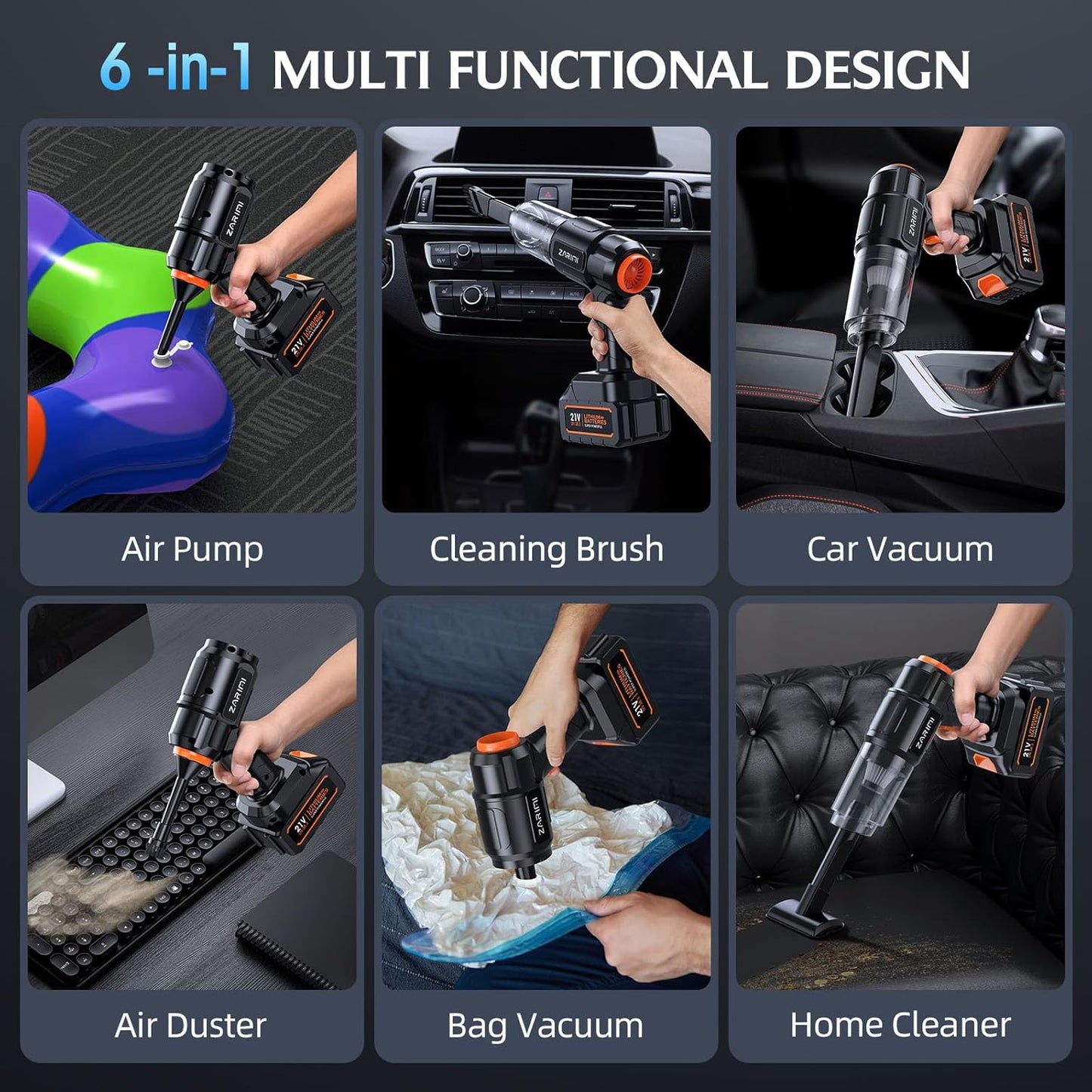 Car Vacuum Portable Cordless, 40,000Pa High Power Dust Buster, 6-in-1 Handheld Vacuum Cleaners for Home, Car, Pet Hair, Keyboard, Black