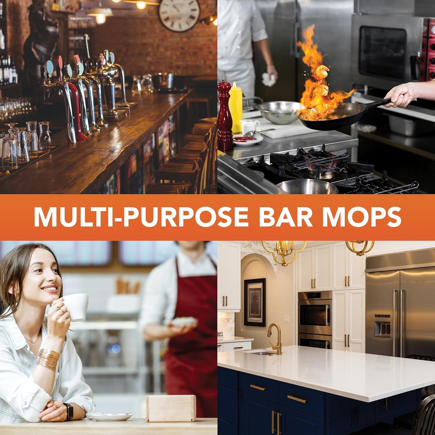 Arkwright Qwick Wick Bar Mop Towels - (Pack of 12) 100% Cotton Quick Dry Dishcloths, Super Absorbent Multipurpose Cleaning Rags for Restaurants, Kitchen, Bathroom, Hotel, 16 x 19 in, Red Stripe