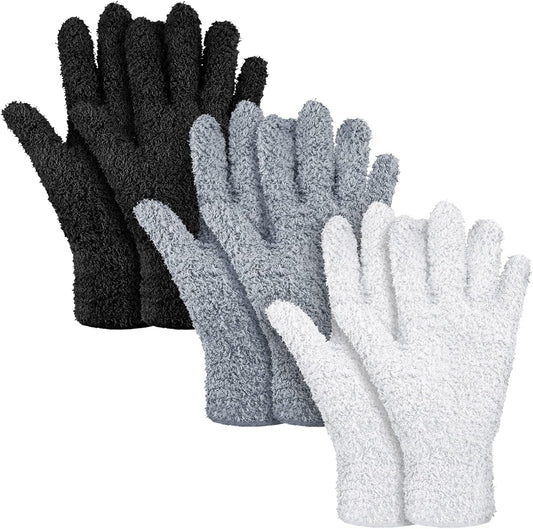 Patelai 3 Pairs Microfiber Plant Dusting Gloves Leaf Cleaning Gloves for Indoor Plants, Blinds, Furniture, House(Large,Black, White, Gray)