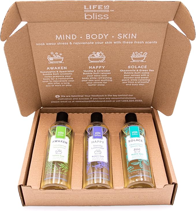 Life is Bliss | 3 Fresh & Soothing Scents | Variety Pack | Liquid Bubble Bath 16 fl oz