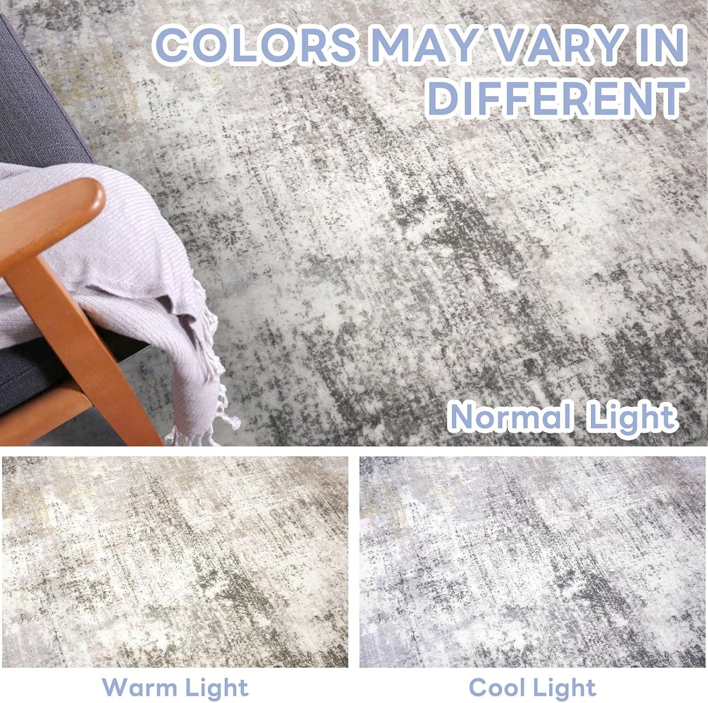 IOHOUZE Abstract Area Rugs 9x12 Ft Washable Large Rugs for Living Room, Non Slip Dining Room Rug, Printed Faux Wool Rugs for Bedroom, Floor Carpet for Office Nursery Playroom, Grey Beige