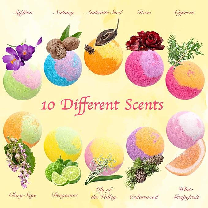 10 Bath Bombs with Essential Oil for Women Spa Gift Set Relaxing Birthday Gift for Best Friends Bubble Bath Skincare Relaxation Aromatherapy(Pink Jar)